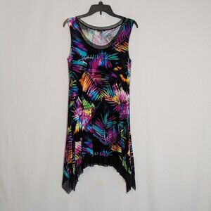 CUPIO Black/Multi-Color Sleeveless Soft Knit Fit & Flare Tank Dress; Size M